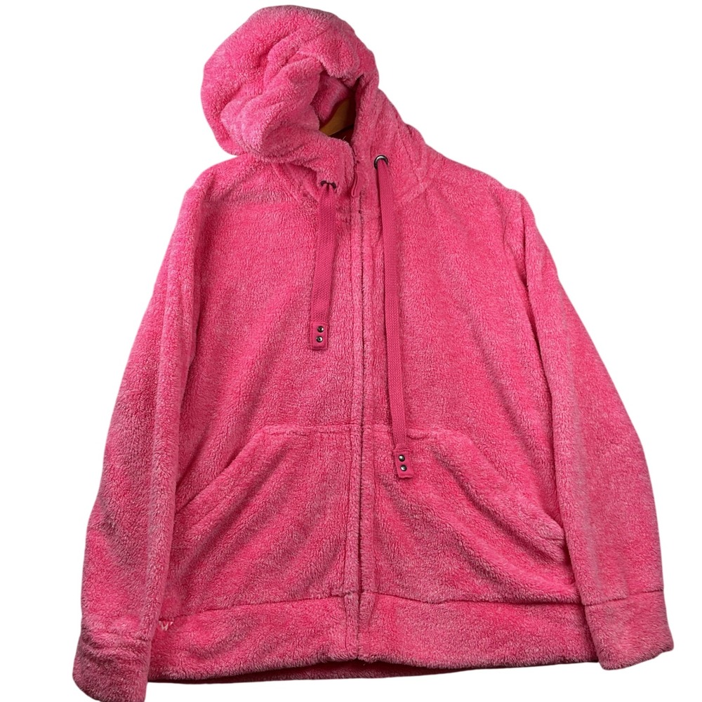 White Mark Hoodie Womens 1XL Pink Zip Up Cozy Collection Plush Fleece Jacket